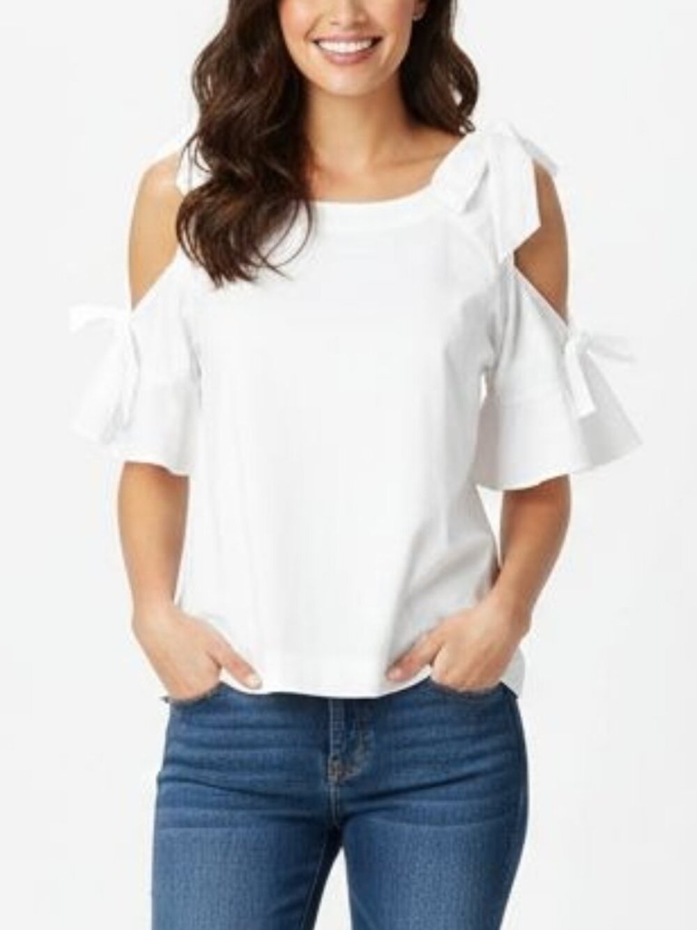 Banana Republic White Supima Cotton Cold Shoulder Ruffle Top M
